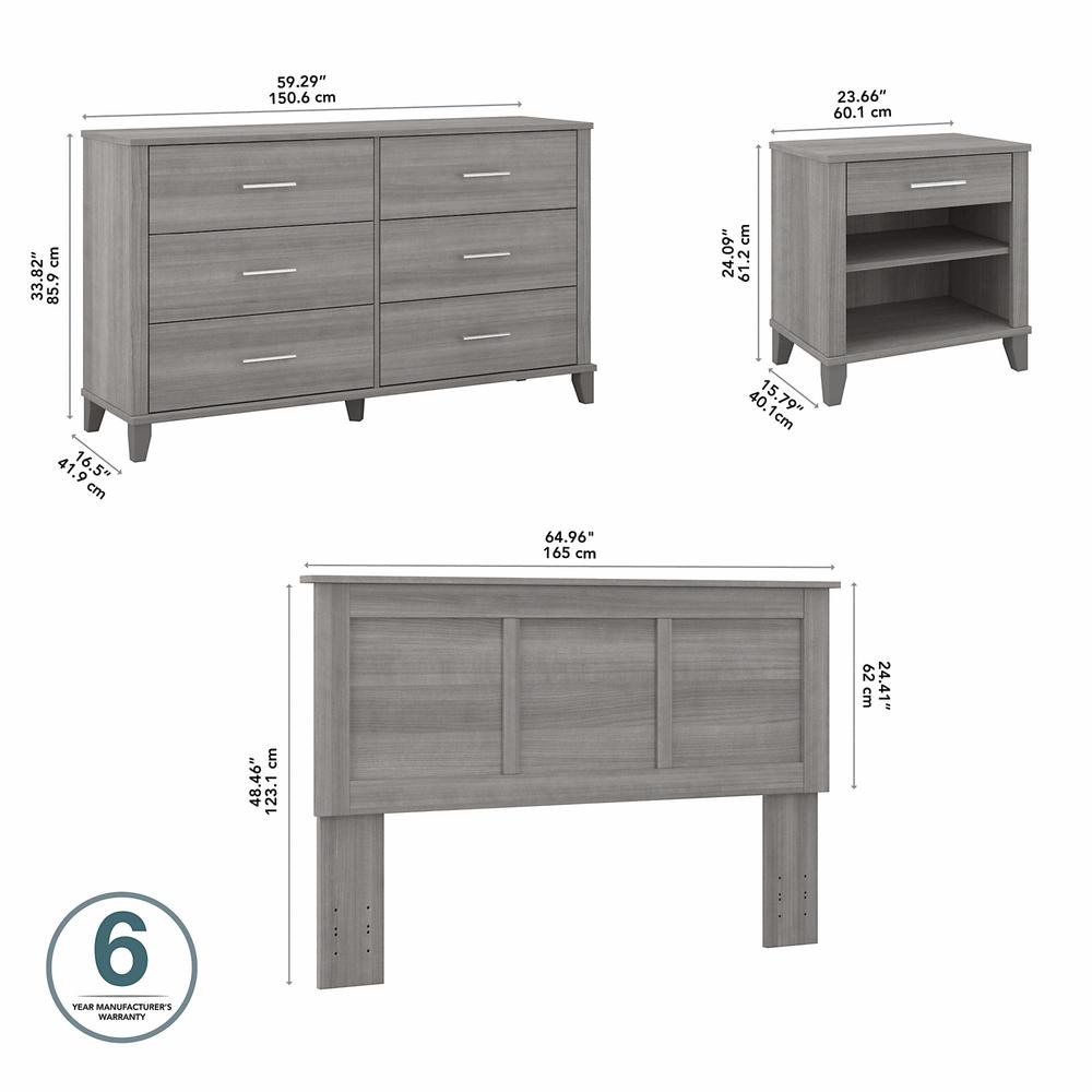 Bush Furniture Somerset Full/Queen Size Headboard, Dresser and Nightstand Bedroom Set, Platinum Gray. Picture 5