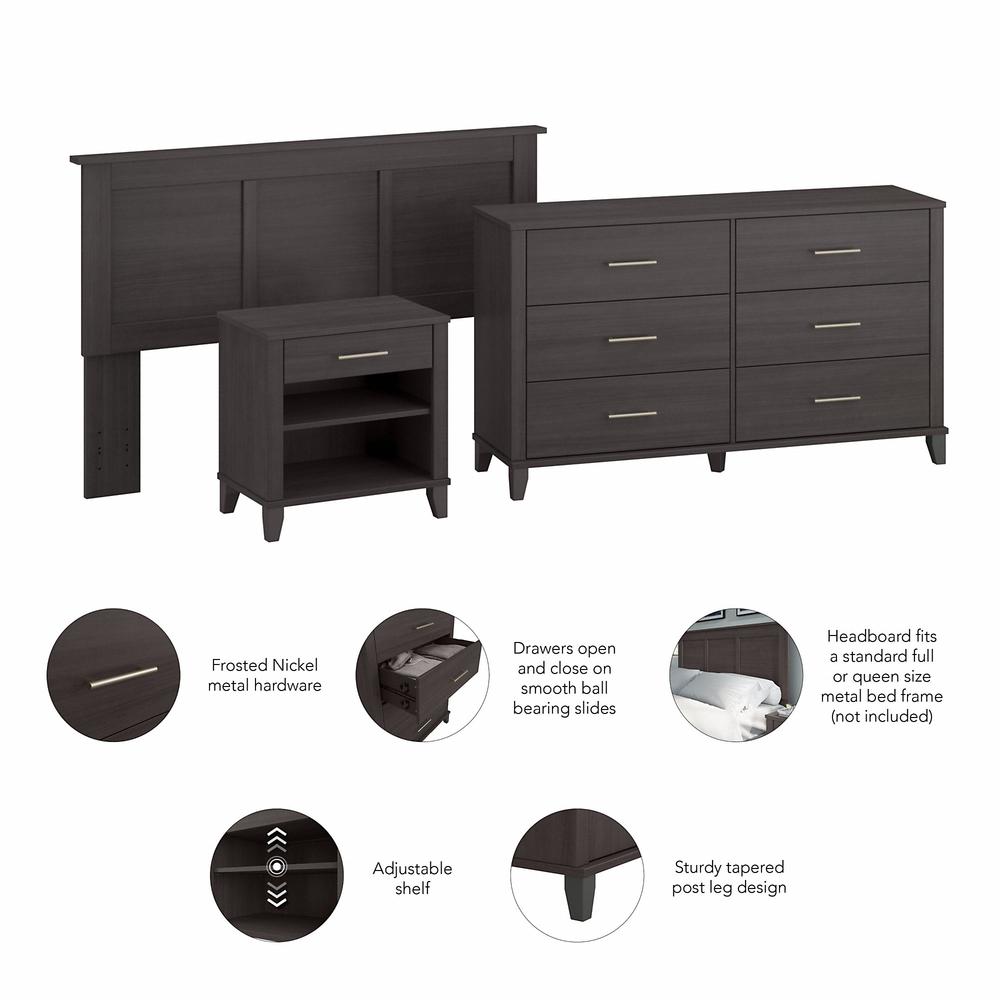 Bush Furniture Somerset Full/Queen Size Headboard, Dresser and Nightstand Bedroom Set, Storm Gray. Picture 3