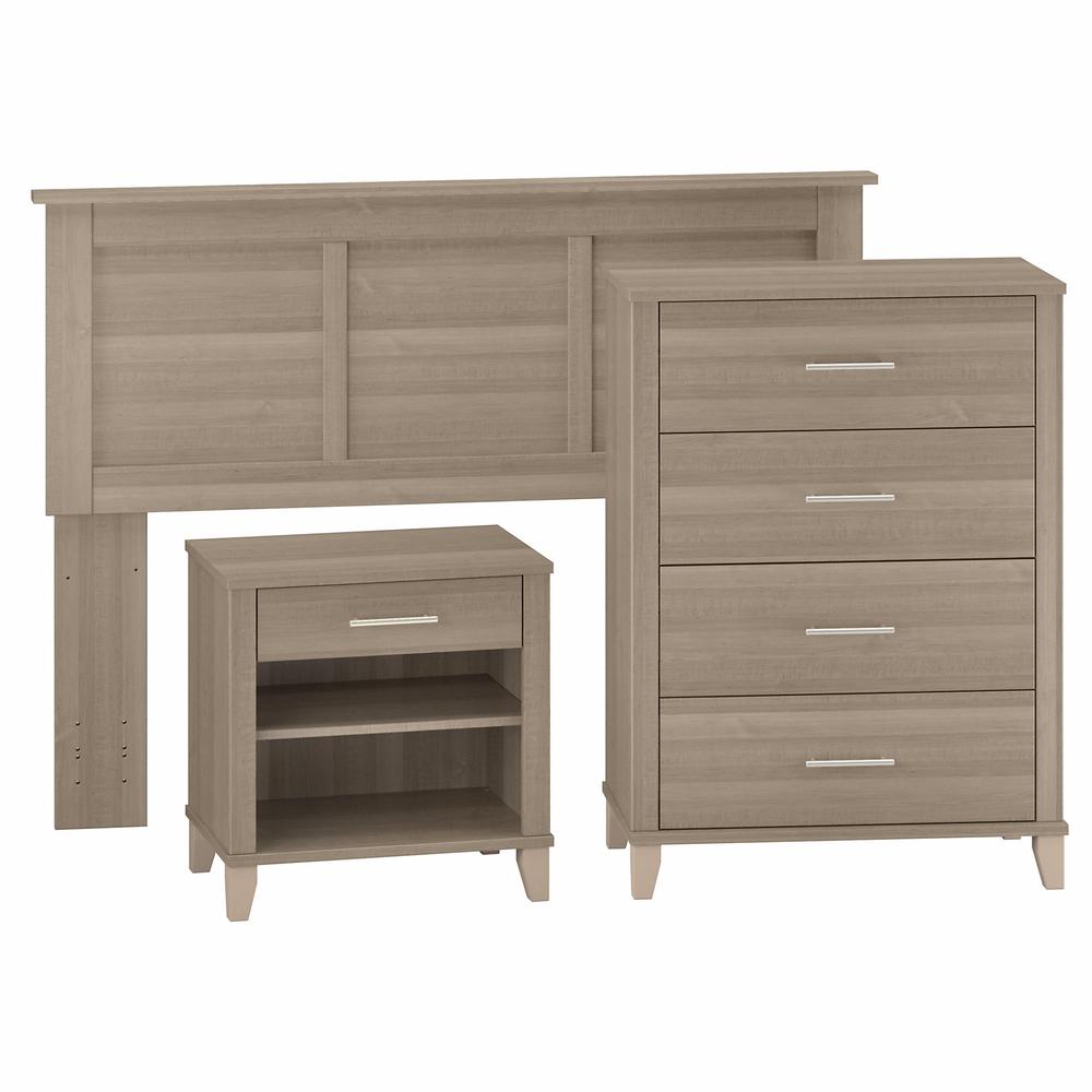 Bush Furniture Somerset Full/Queen Size Headboard, Chest of Drawers and Nightstand Bedroom Set, Ash Gray. The main picture.