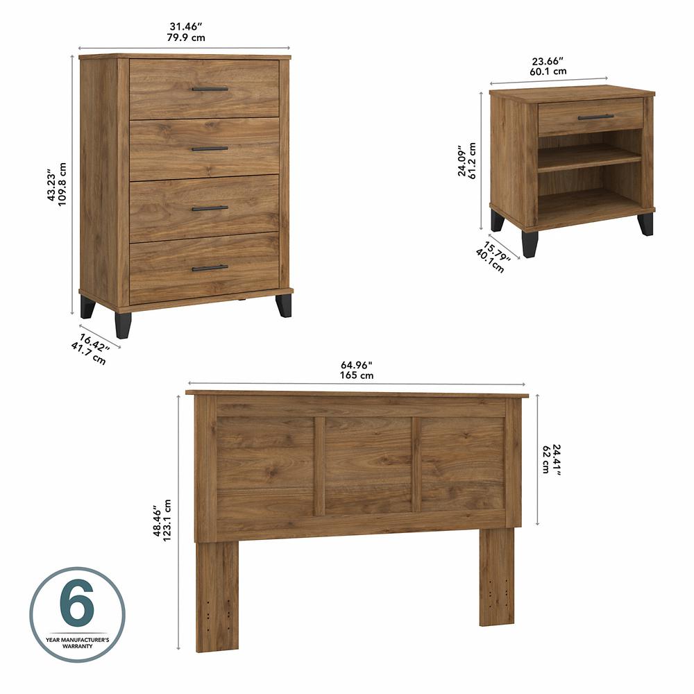Bush Furniture Somerset Full/Queen Size Headboard, Chest of Drawers and Nightstand Bedroom Set, Fresh Walnut. Picture 5