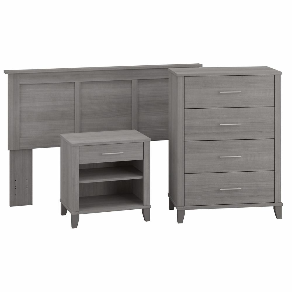 Bush Furniture Somerset Full/Queen Size Headboard, Chest of Drawers and Nightstand Bedroom Set, Platinum Gray. Picture 1