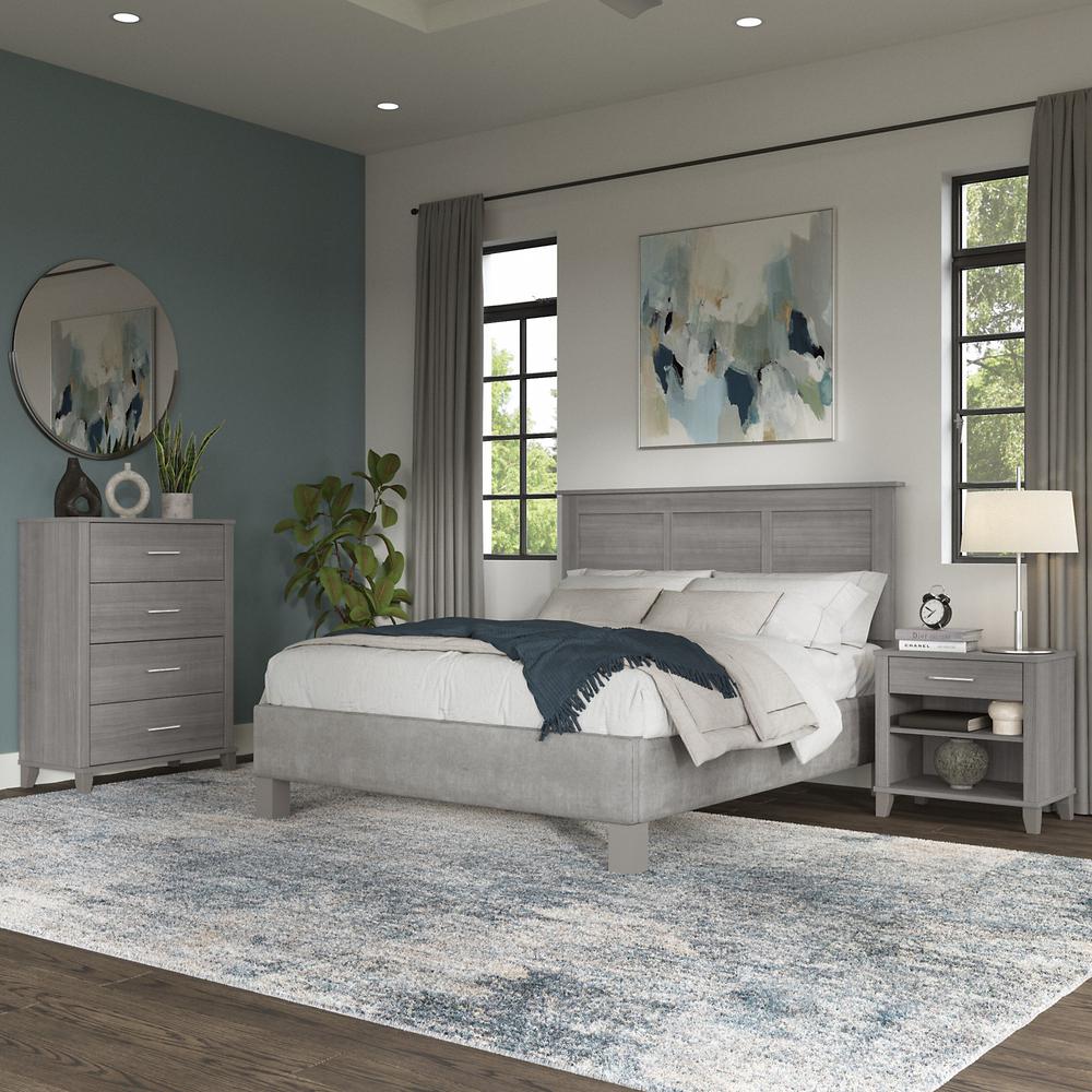 Bush Furniture Somerset Full/Queen Size Headboard, Chest of Drawers and Nightstand Bedroom Set, Platinum Gray. Picture 2