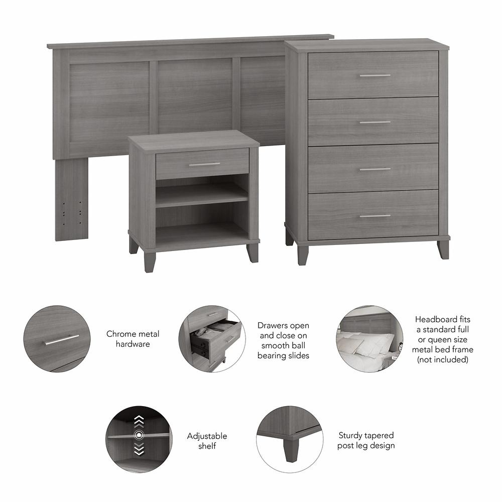 Bush Furniture Somerset Full/Queen Size Headboard, Chest of Drawers and Nightstand Bedroom Set, Platinum Gray. Picture 3