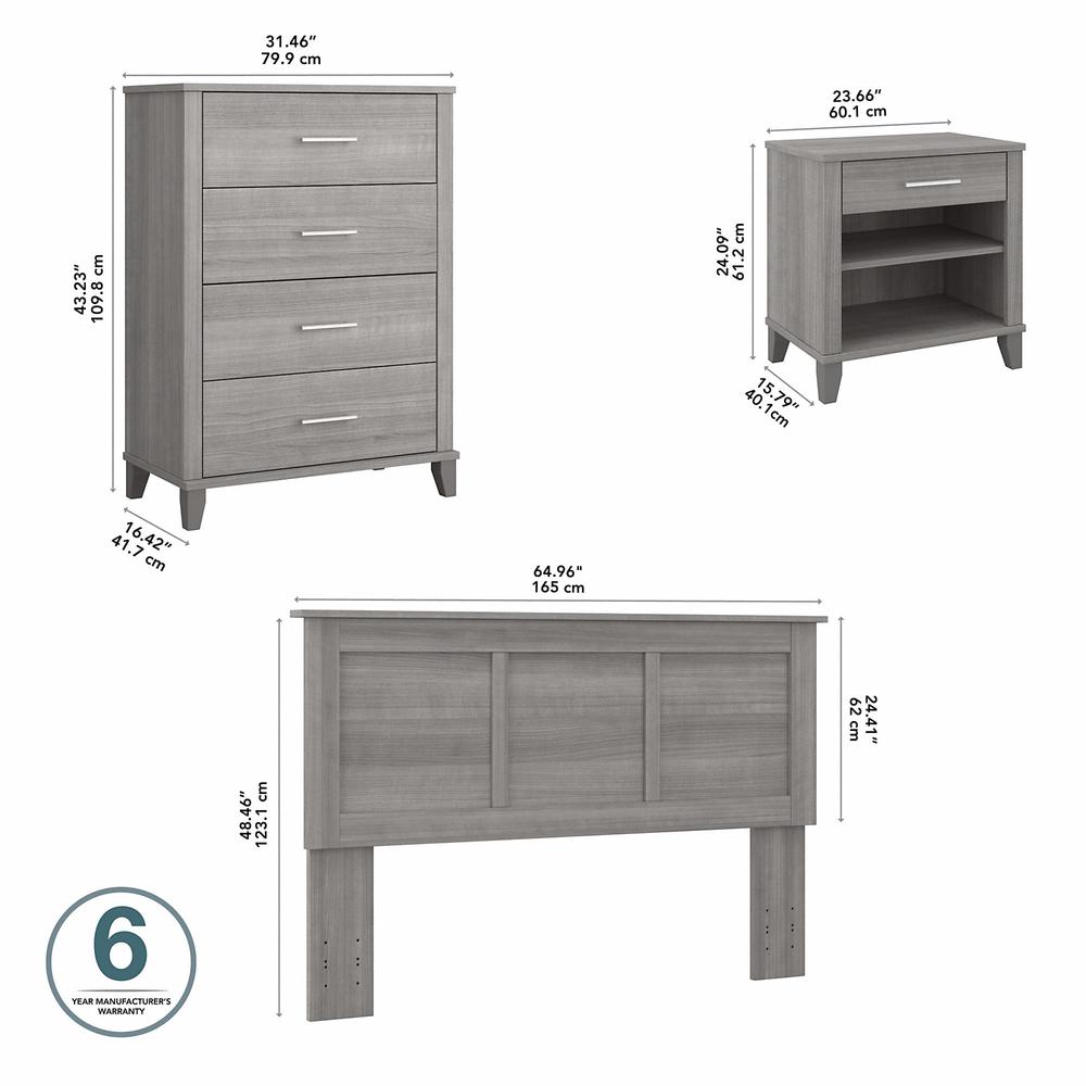 Bush Furniture Somerset Full/Queen Size Headboard, Chest of Drawers and Nightstand Bedroom Set, Platinum Gray. Picture 5