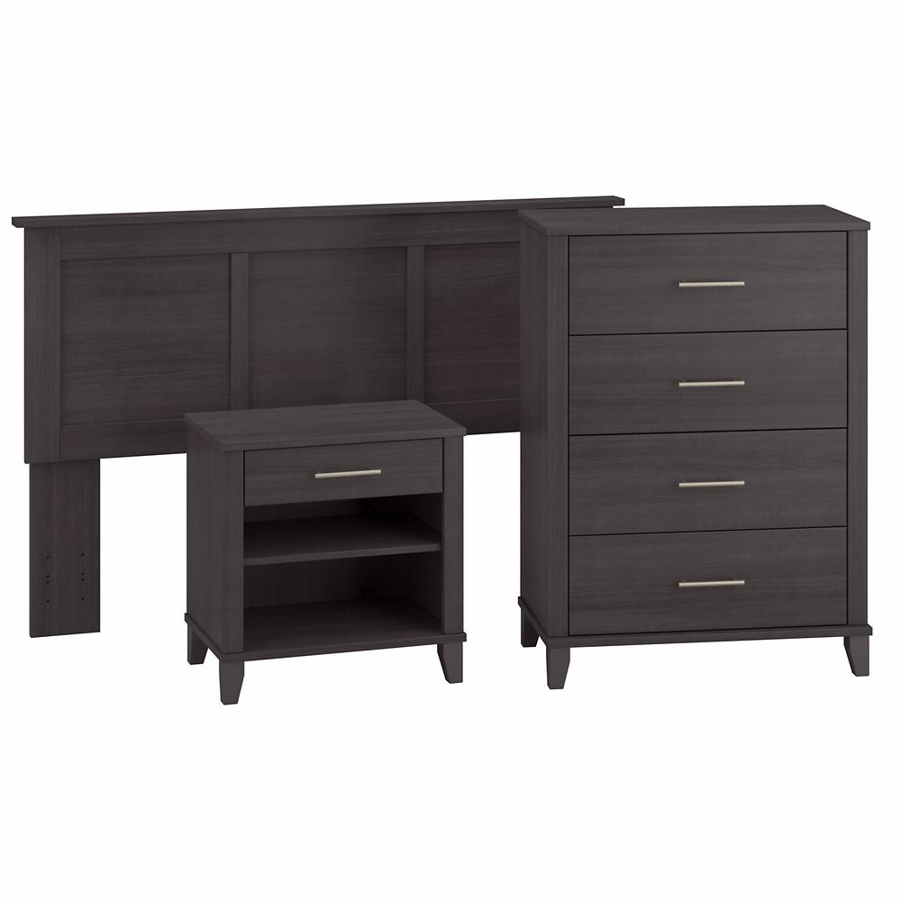 Bush Furniture Somerset Full/Queen Size Headboard, Chest of Drawers and Nightstand Bedroom Set, Storm Gray. Picture 1