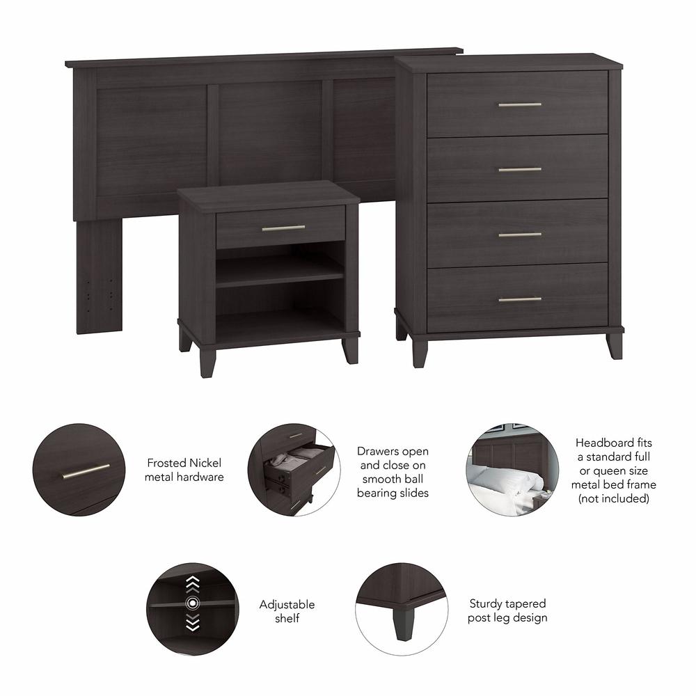 Bush Furniture Somerset Full/Queen Size Headboard, Chest of Drawers and Nightstand Bedroom Set, Storm Gray. Picture 3
