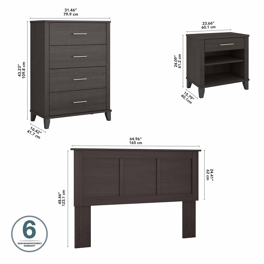 Bush Furniture Somerset Full/Queen Size Headboard, Chest of Drawers and Nightstand Bedroom Set, Storm Gray. Picture 5