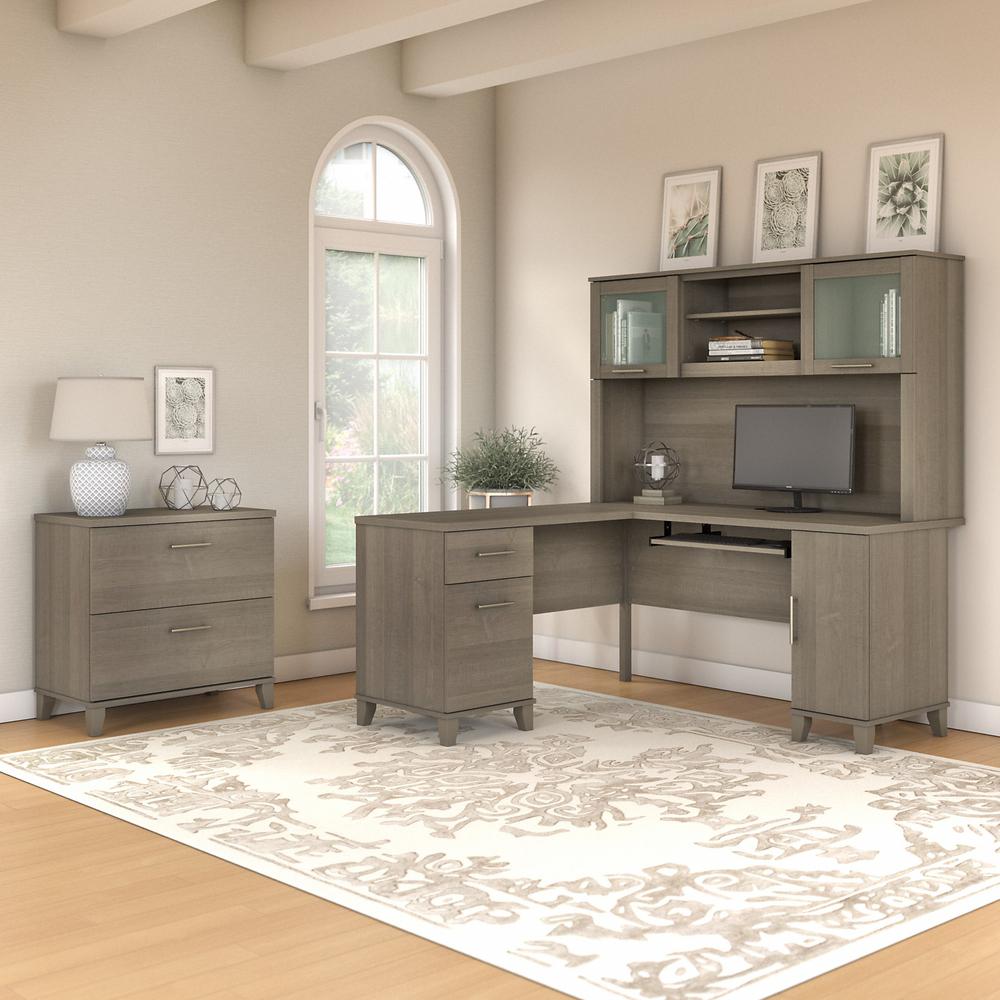 Bush Furniture Somerset 60W L Shaped Desk with Hutch and Lateral File Cabinet, Ash Gray. Picture 2