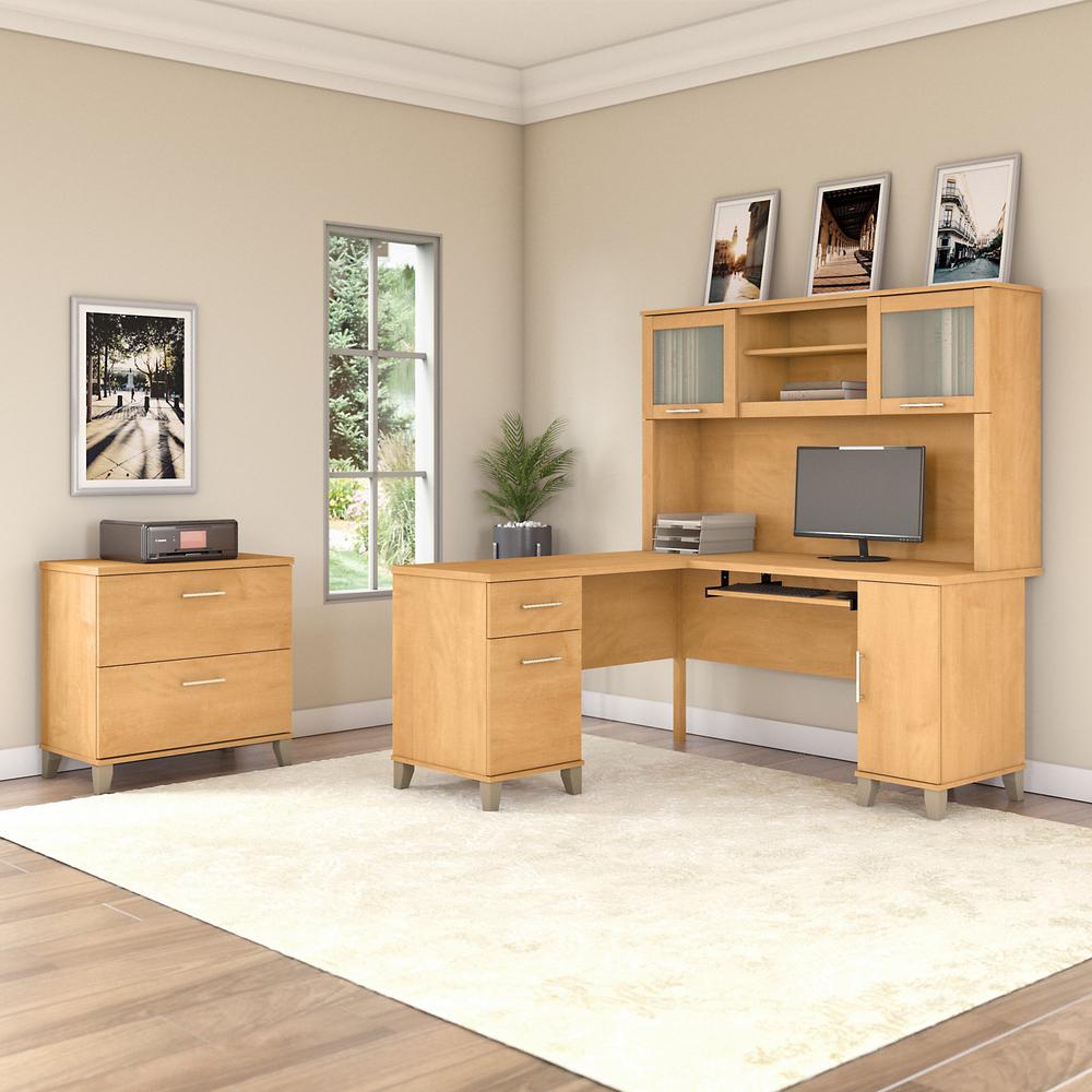 Bush Furniture Somerset 60W L Shaped Desk with Hutch and Lateral File Cabinet, Maple Cross. Picture 2