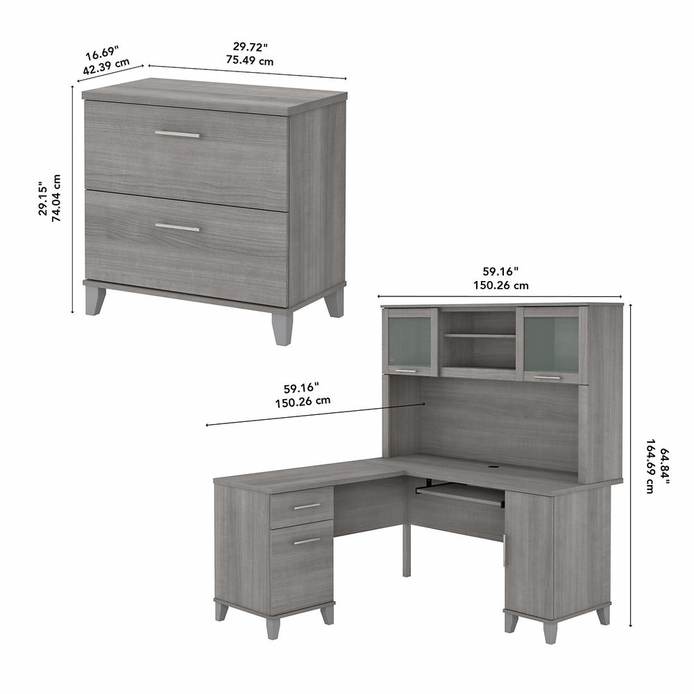 Bush Furniture Somerset 60W L Shaped Desk with Hutch and Lateral File Cabinet, Platinum Gray. Picture 5