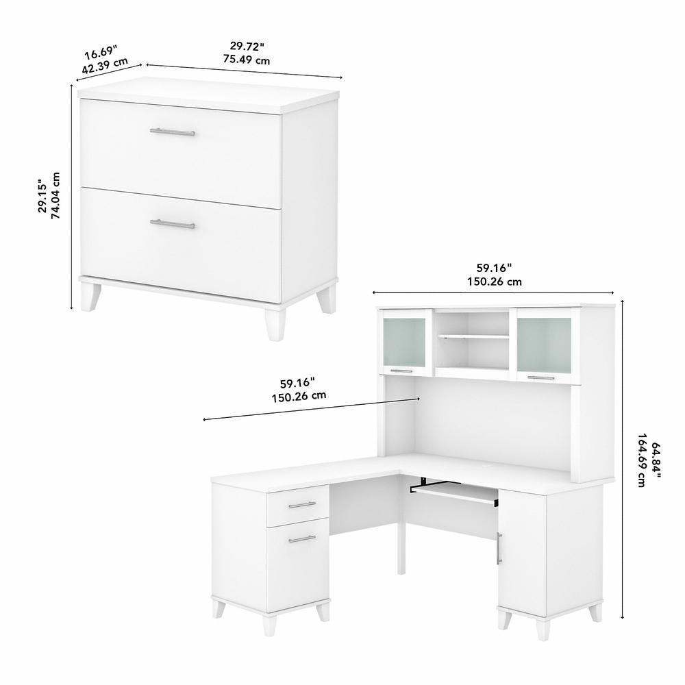 Bush Furniture Somerset 60W L Shaped Desk with Hutch and Lateral File Cabinet, White. Picture 5