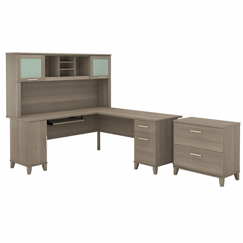 Bush Furniture Somerset 72W L Shaped Desk with Hutch and Lateral File Cabinet, Ash Gray. Picture 1