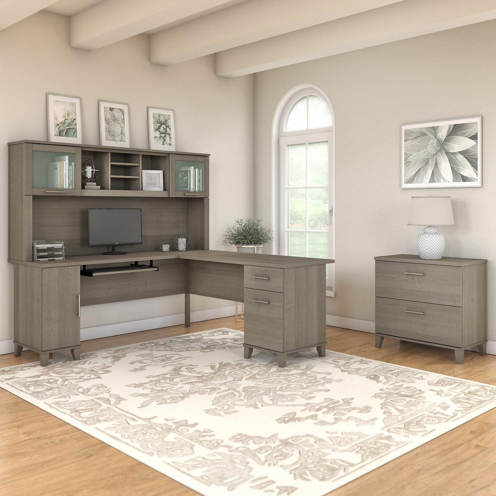 Bush Furniture Somerset 72W L Shaped Desk with Hutch and Lateral File Cabinet, Ash Gray. Picture 2