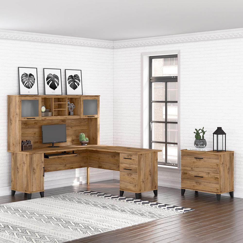 Bush Furniture Somerset 72W L Shaped Desk with Hutch and Lateral File Cabinet, Fresh Walnut. Picture 2