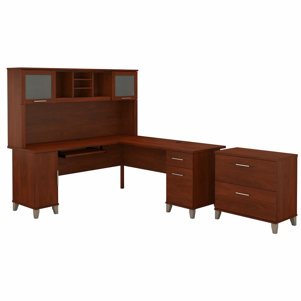 Bush Furniture Somerset 72W L Shaped Desk with Hutch and Lateral File Cabinet, Hansen Cherry. Picture 1