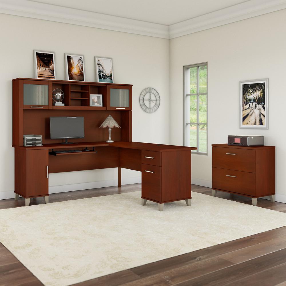 Bush Furniture Somerset 72W L Shaped Desk with Hutch and Lateral File Cabinet, Hansen Cherry. Picture 2