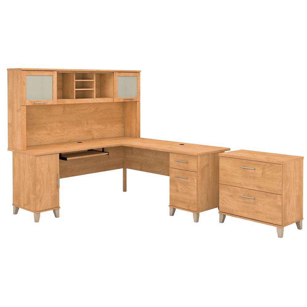 Bush Furniture Somerset 72W L Shaped Desk with Hutch and Lateral File Cabinet, Maple Cross. Picture 1