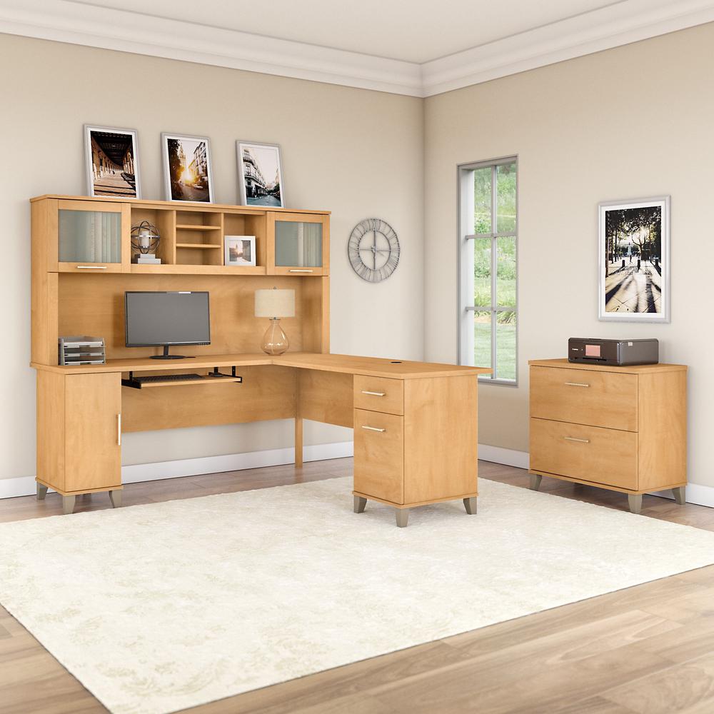 Bush Furniture Somerset 72W L Shaped Desk with Hutch and Lateral File Cabinet, Maple Cross. Picture 2