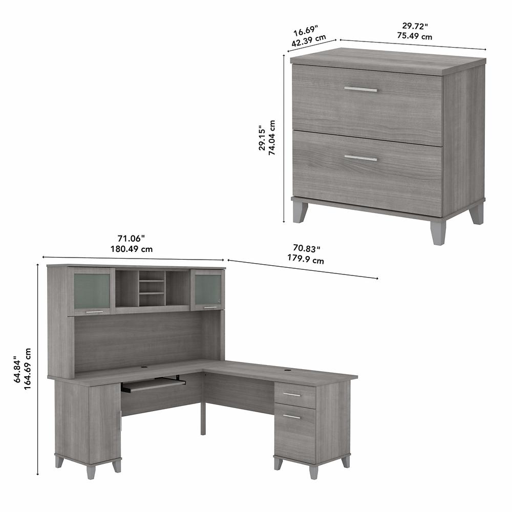 Bush Furniture Somerset 72W L Shaped Desk with Hutch and Lateral File Cabinet, Platinum Gray. Picture 5