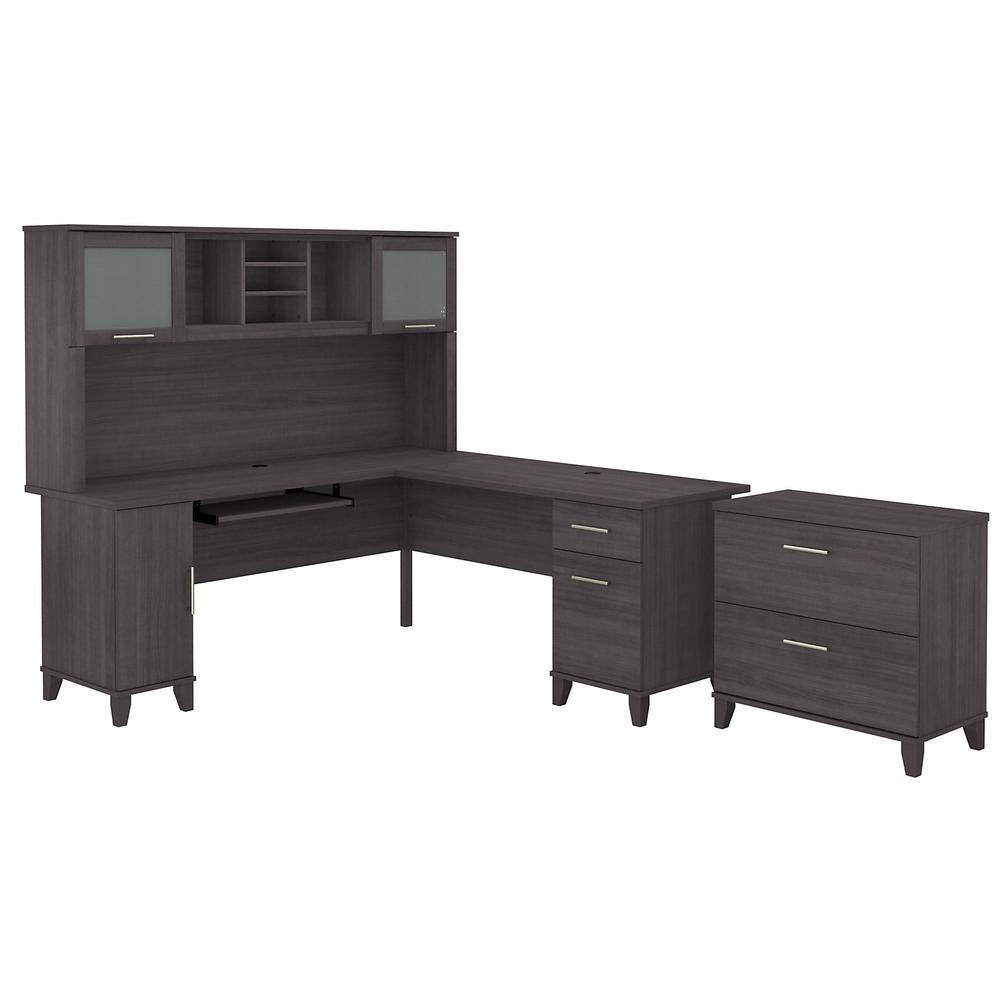 Bush Furniture Somerset 72W L Shaped Desk with Hutch and Lateral File Cabinet, Storm Gray. Picture 1