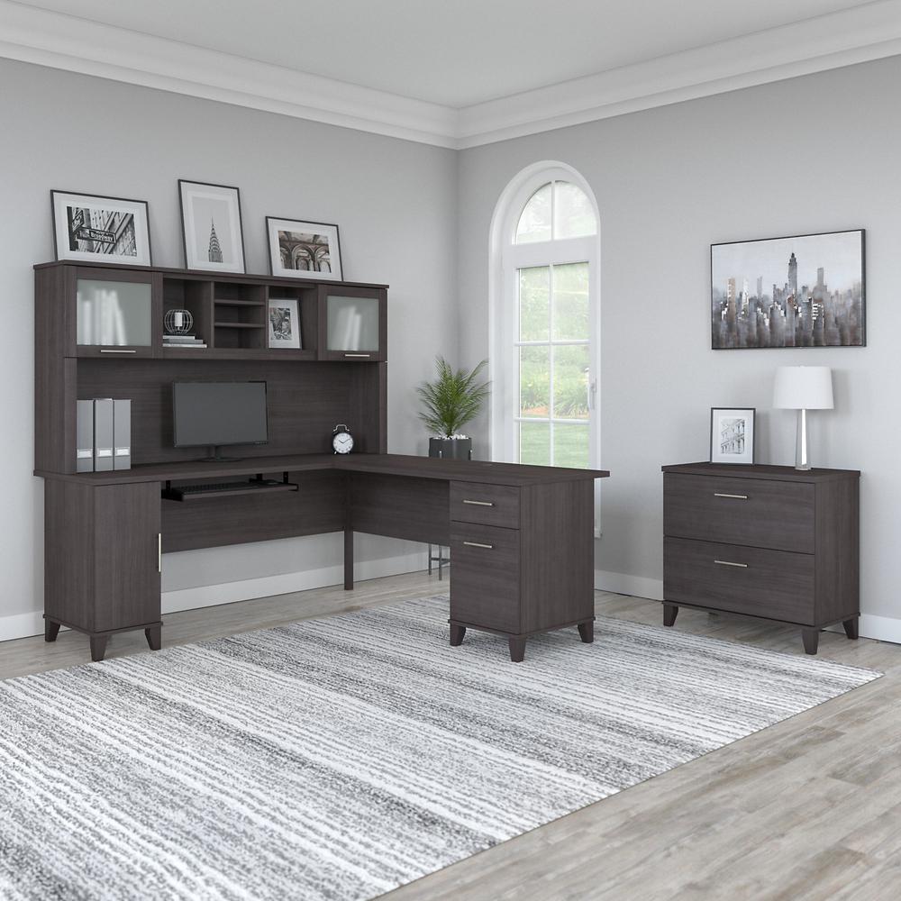 Bush Furniture Somerset 72W L Shaped Desk with Hutch and Lateral File Cabinet, Storm Gray. Picture 2