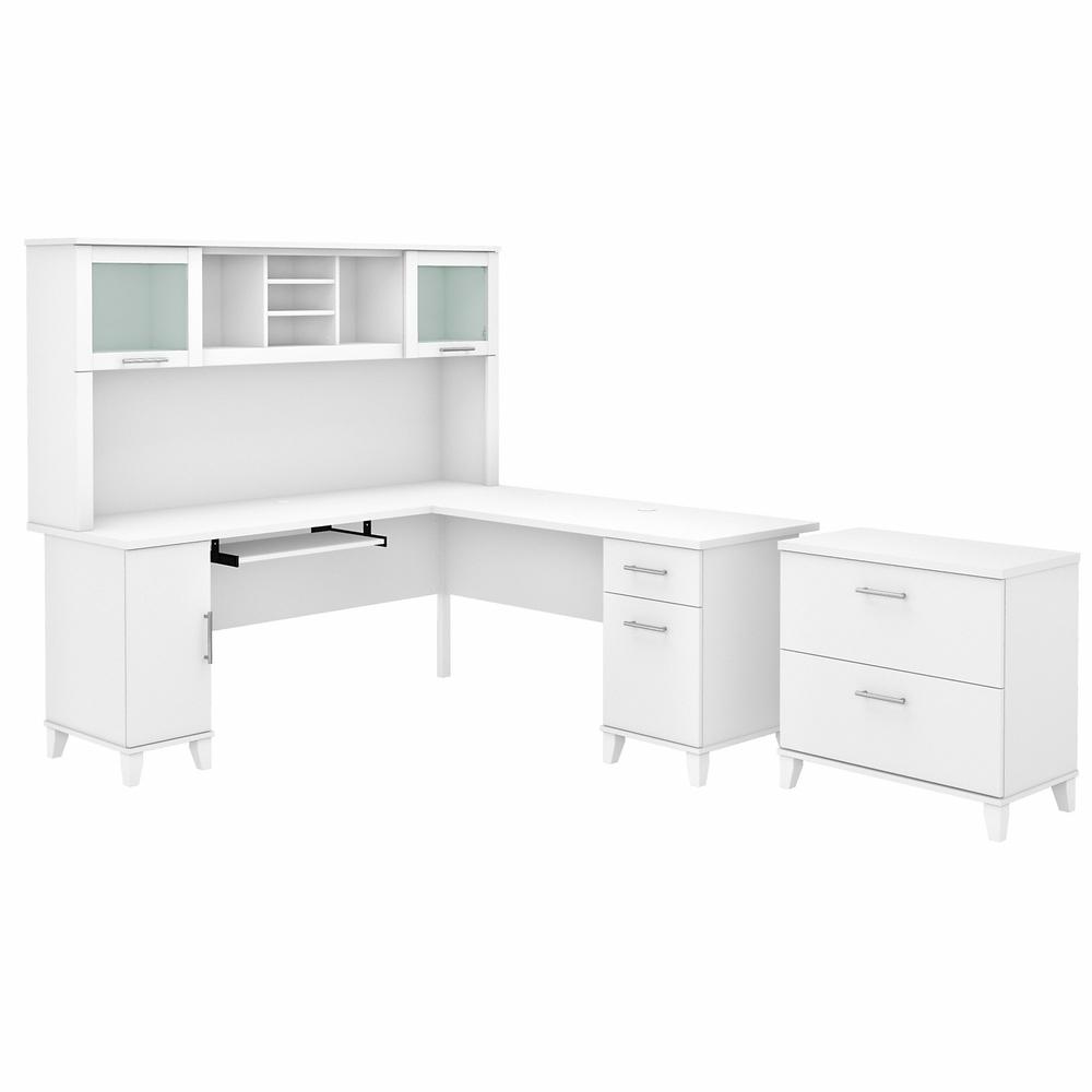 Bush Furniture Somerset 72W L Shaped Desk with Hutch and Lateral File Cabinet, White. Picture 1
