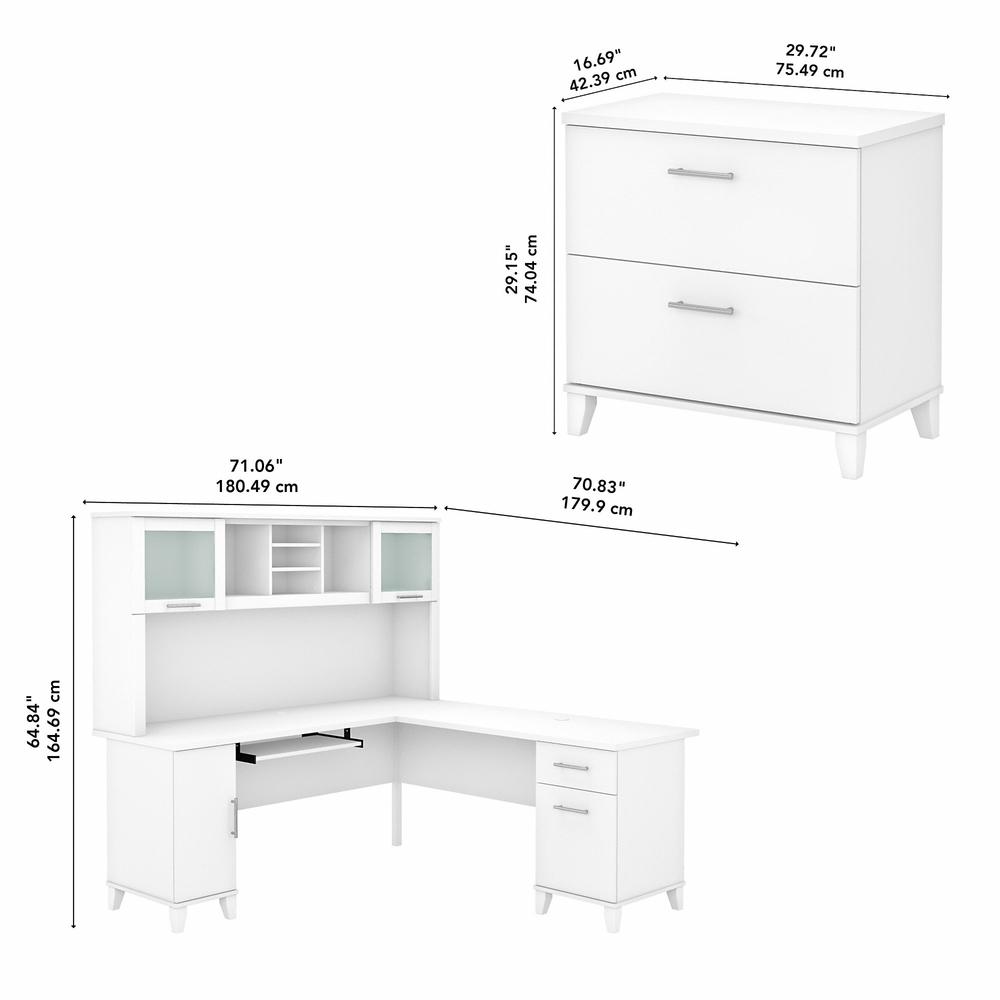 Bush Furniture Somerset 72W L Shaped Desk with Hutch and Lateral File Cabinet, White. Picture 5