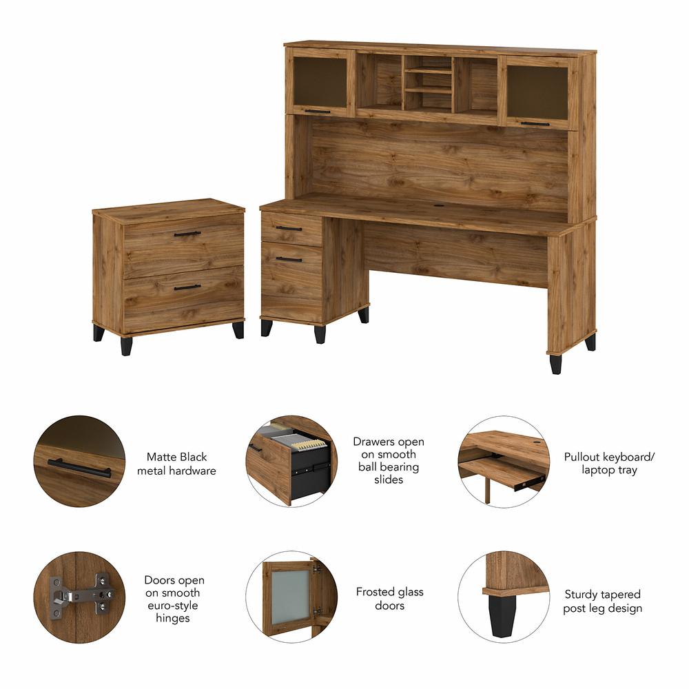 Bush Furniture Somerset 72W L Shaped Desk with Hutch and 5 Shelf Bookcase, Fresh Walnut. Picture 3