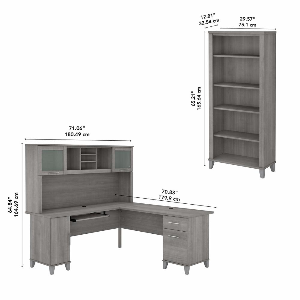 Bush Furniture Somerset 72W L Shaped Desk with Hutch and 5 Shelf Bookcase, Platinum Gray. Picture 5