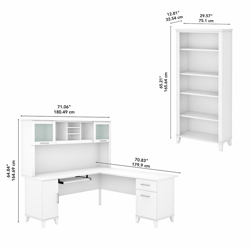 Bush Furniture Somerset 72W L Shaped Desk with Hutch and 5 Shelf Bookcase, White. Picture 5