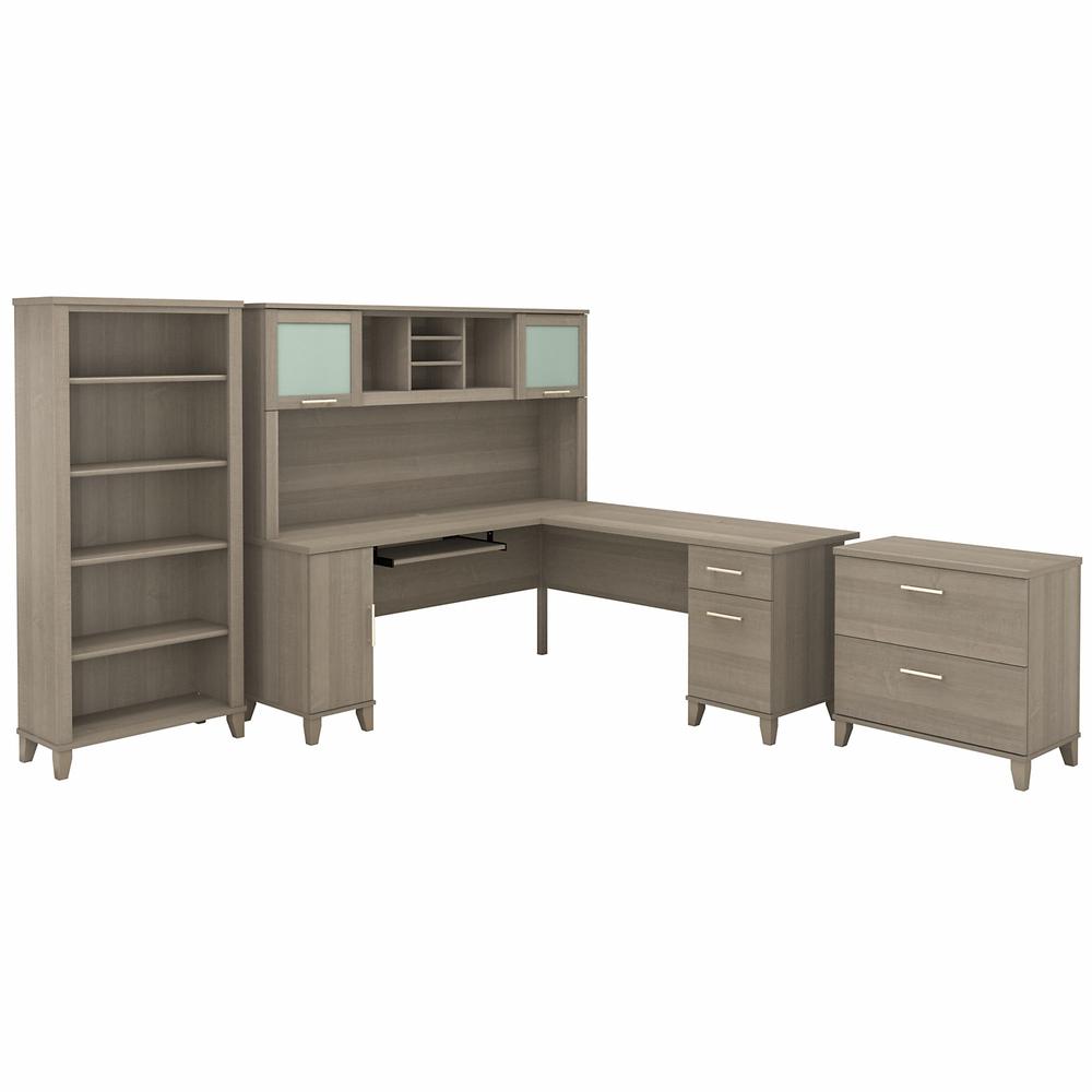 Bush Furniture Somerset 72W L Shaped Desk with Hutch, Lateral File Cabinet and Bookcase Ash Gray. Picture 1