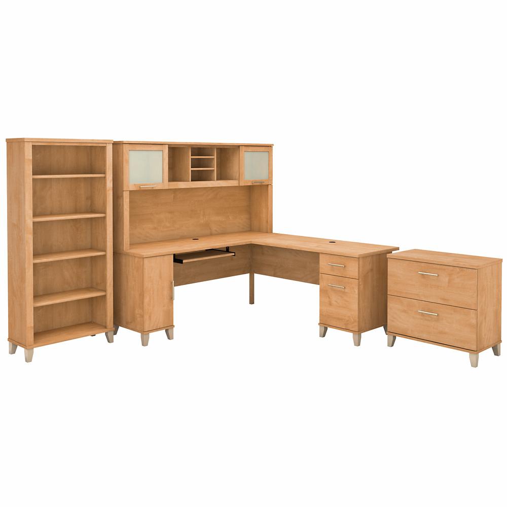 Bush Furniture Somerset 72W L Shaped Desk with Hutch, Lateral File Cabinet and Bookcase, Maple Cross. Picture 1