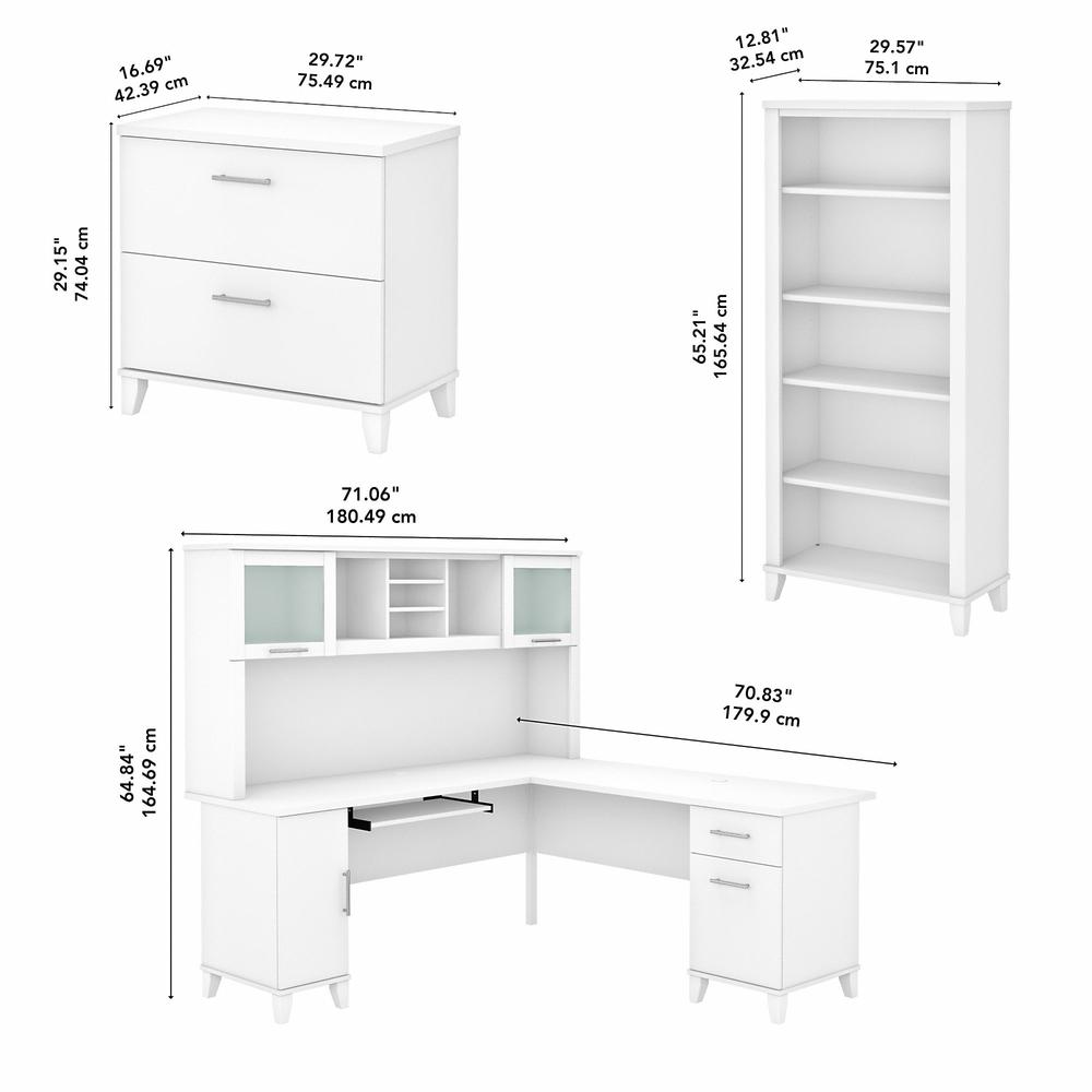 Bush Furniture Somerset 72W L Shaped Desk with Hutch, Lateral File Cabinet and Bookcase, White. Picture 5