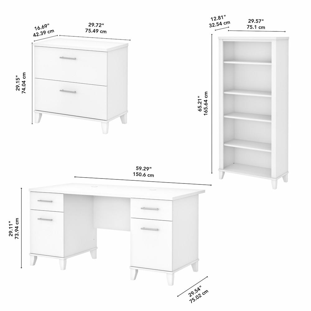 Bush Furniture Somerset 60W Office Desk with Lateral File Cabinet and 5 Shelf Bookcase, White. Picture 5