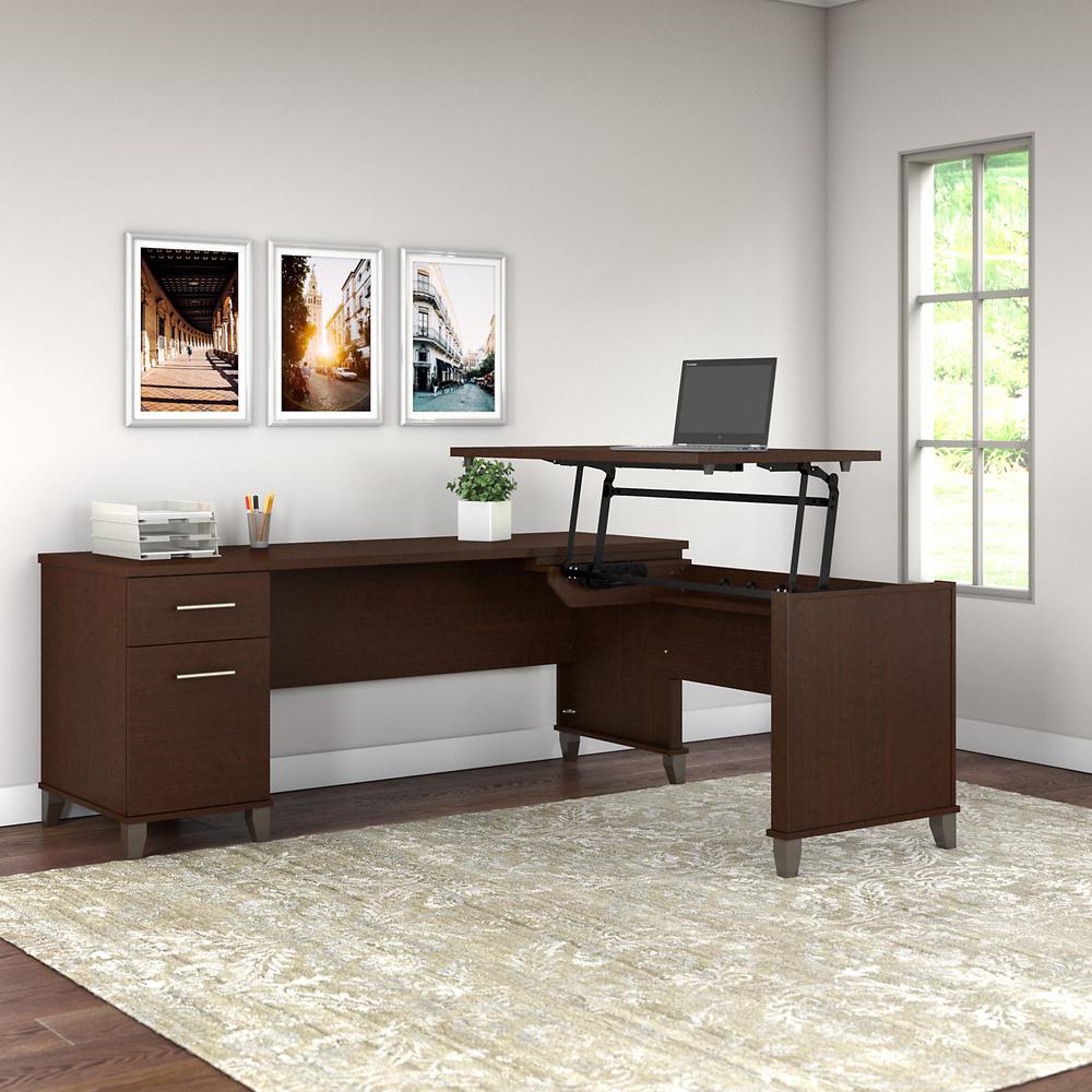 72W 3 Position Sit to Stand L Shaped Desk Mocha Cherry. Picture 2