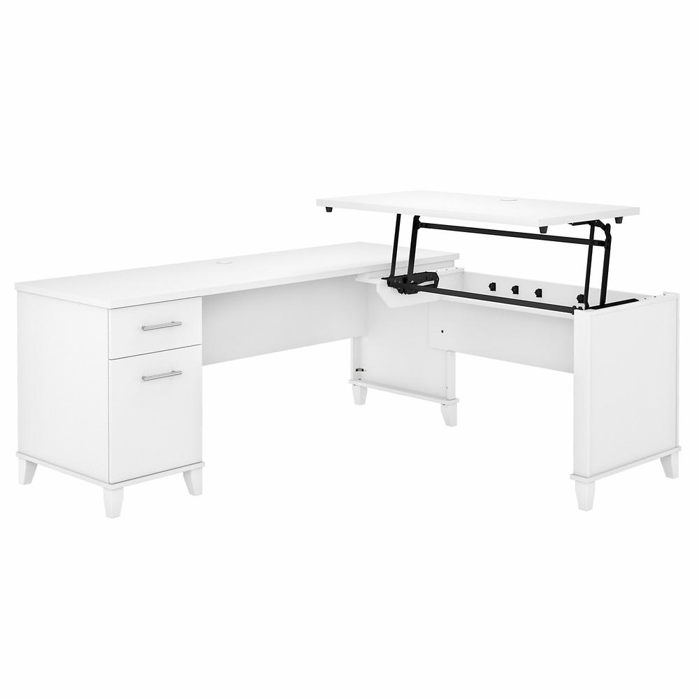 72W 3 Position Sit to Stand L Shaped Desk White. Picture 1