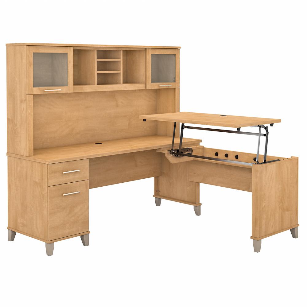 Bush Furniture Somerset 72W 3 Position Sit to Stand L Shaped Desk with Hutch, Maple Cross. Picture 1