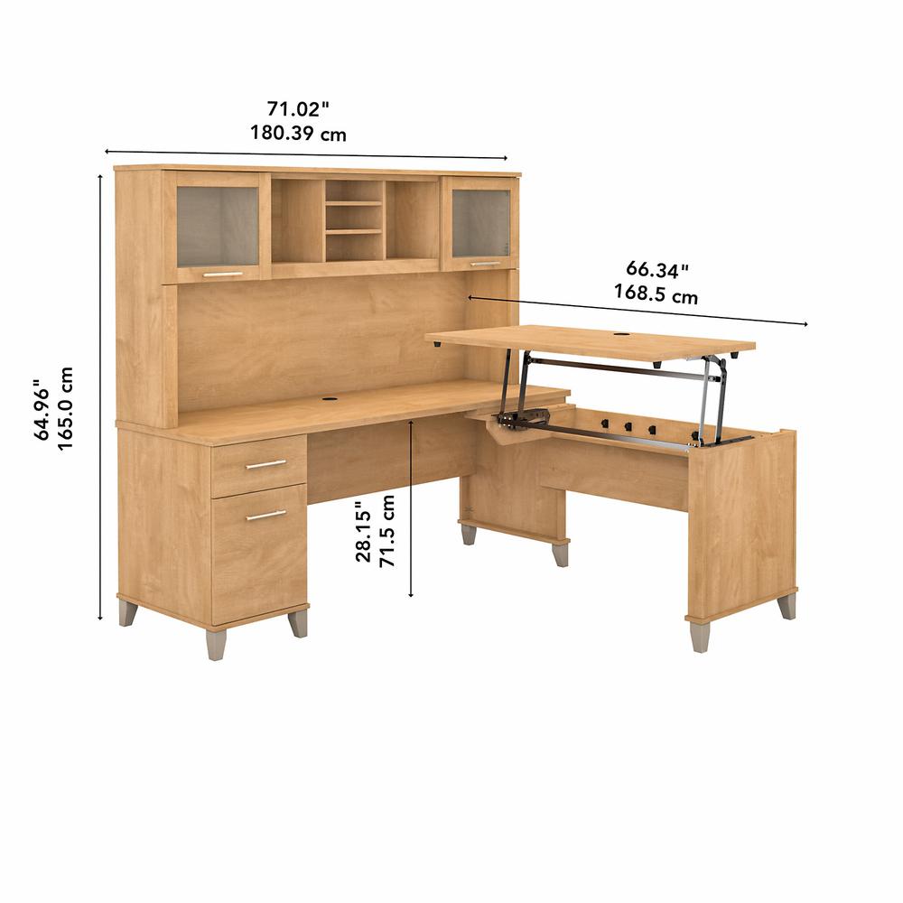 Bush Furniture Somerset 72W 3 Position Sit to Stand L Shaped Desk with Hutch, Maple Cross. Picture 5