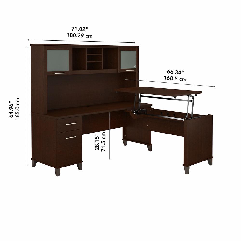 72W 3 Position Sit to Stand L Shaped Desk with Hutch Mocha Cherry. Picture 5