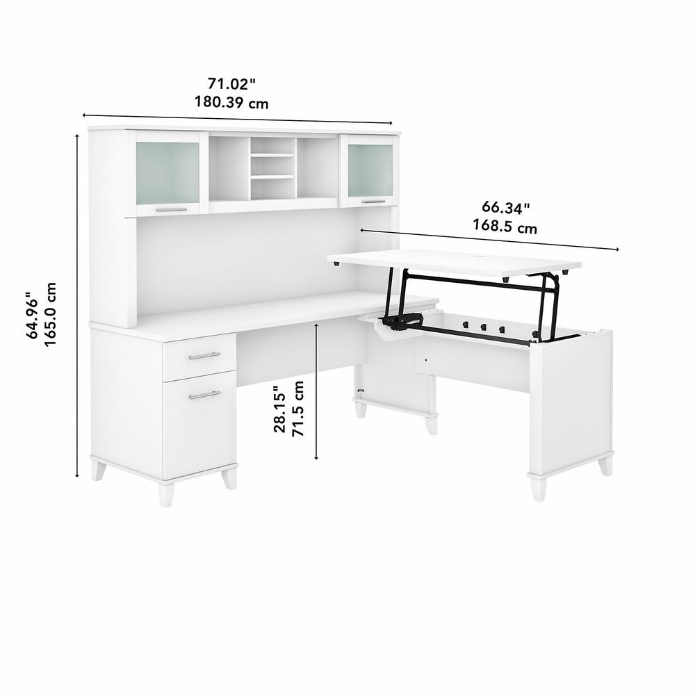 72W 3 Position Sit to Stand L Shaped Desk with Hutch White. Picture 5