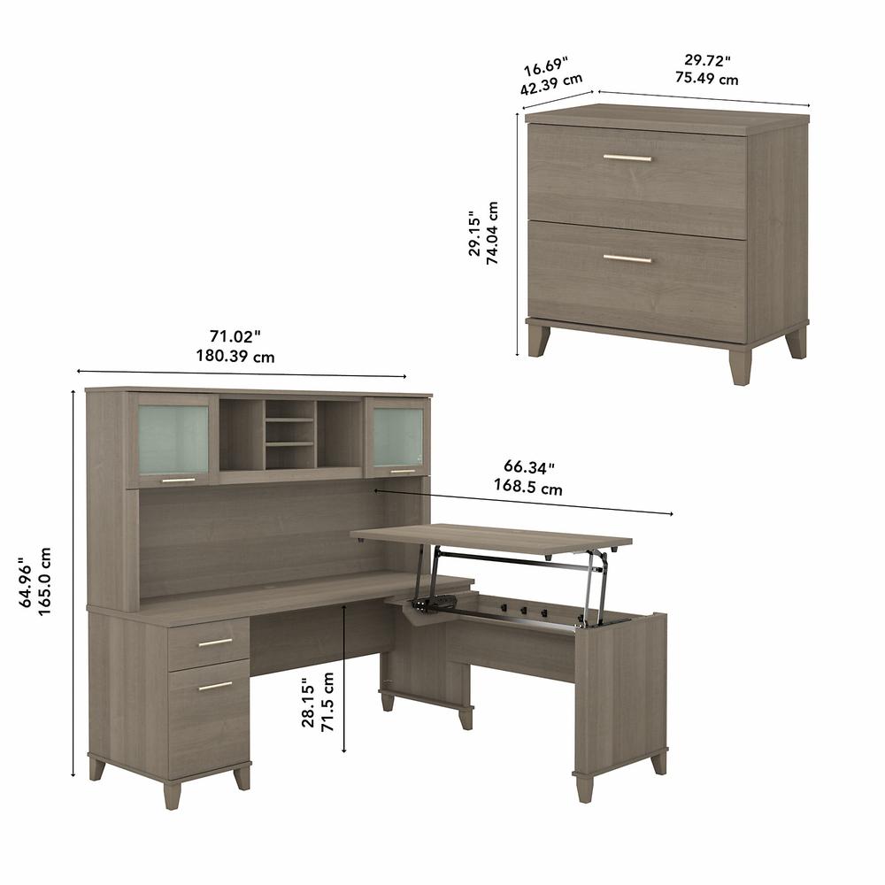 Bush Furniture Somerset 72W 3 Position Sit to Stand L Shaped Desk with Hutch and File Cabinet, Ash Gray. Picture 5
