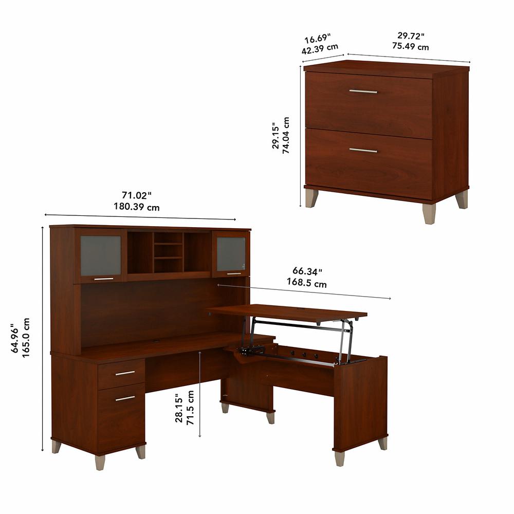 Bush Furniture Somerset 72W 3 Position Sit to Stand L Shaped Desk with Hutch and File Cabinet, Hansen Cherry. Picture 5