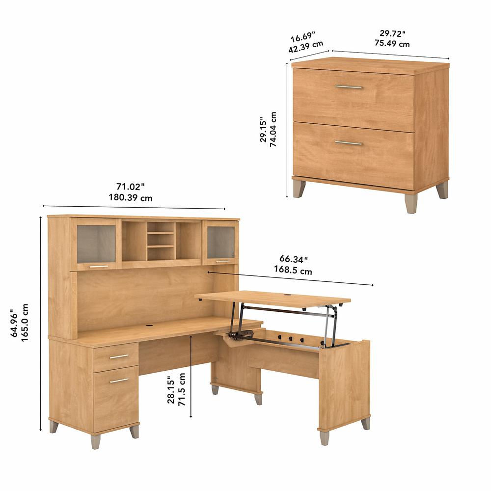 Bush Furniture Somerset 72W 3 Position Sit to Stand L Shaped Desk with Hutch and File Cabinet, Maple Cross. Picture 5