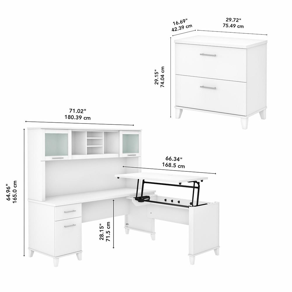 Bush Furniture Somerset 72W 3 Position Sit to Stand L Shaped Desk with Hutch and File Cabinet, White. Picture 5