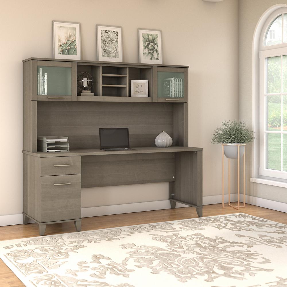 Bush Furniture Somerset 72W Office Desk with Drawers and Hutch in Ash Gray. Picture 2