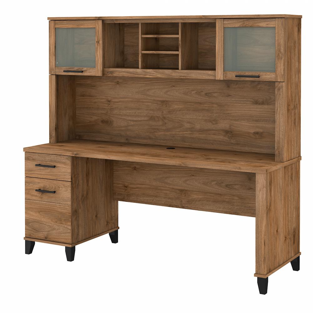 Bush Furniture Somerset 72W Office Desk with Drawers and Hutch, Fresh Walnut. Picture 1