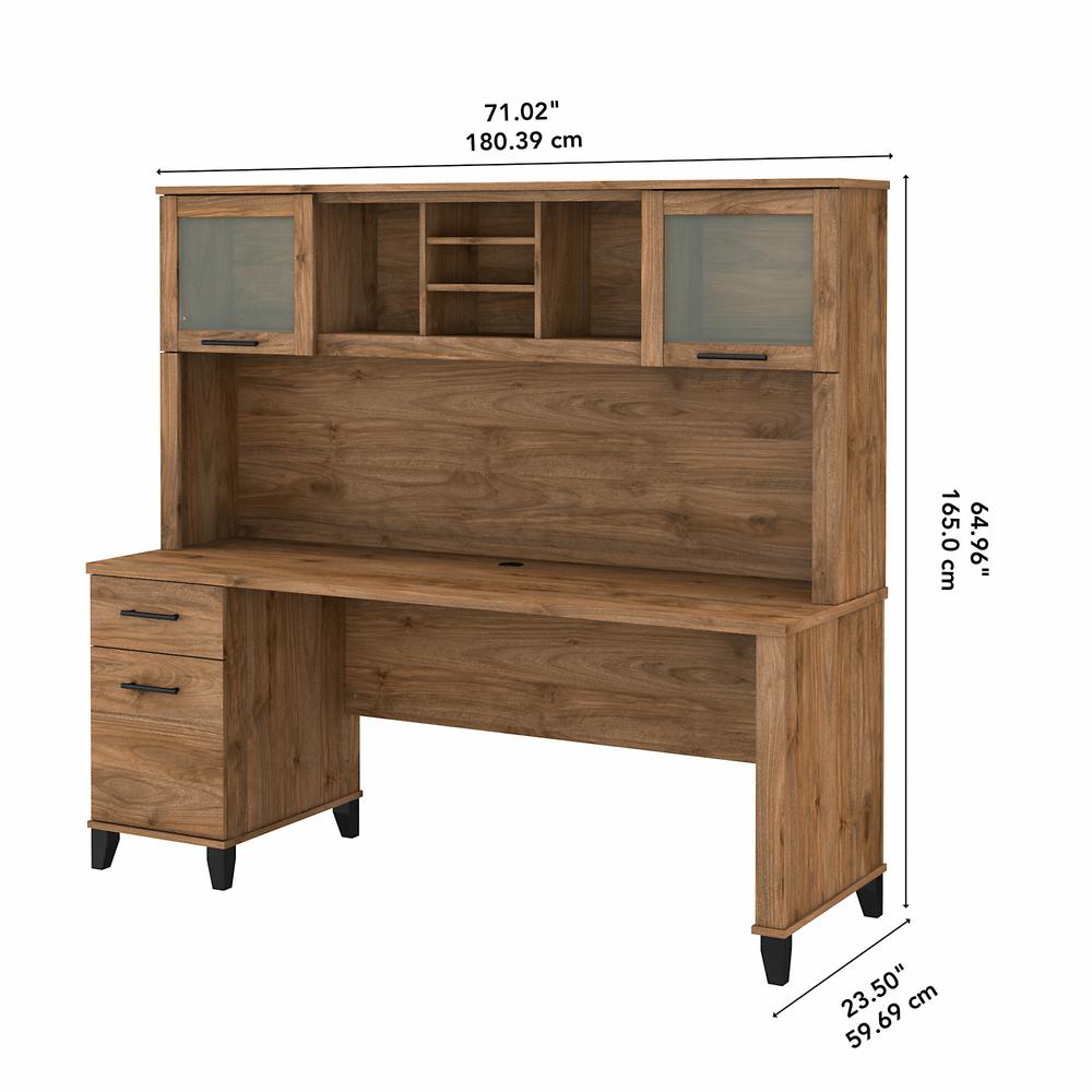 Bush Furniture Somerset 72W Office Desk with Drawers and Hutch, Fresh Walnut. Picture 5