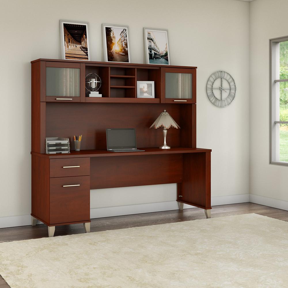 Bush Furniture Somerset 72W Office Desk with Drawers and Hutch, Hansen Cherry. Picture 2