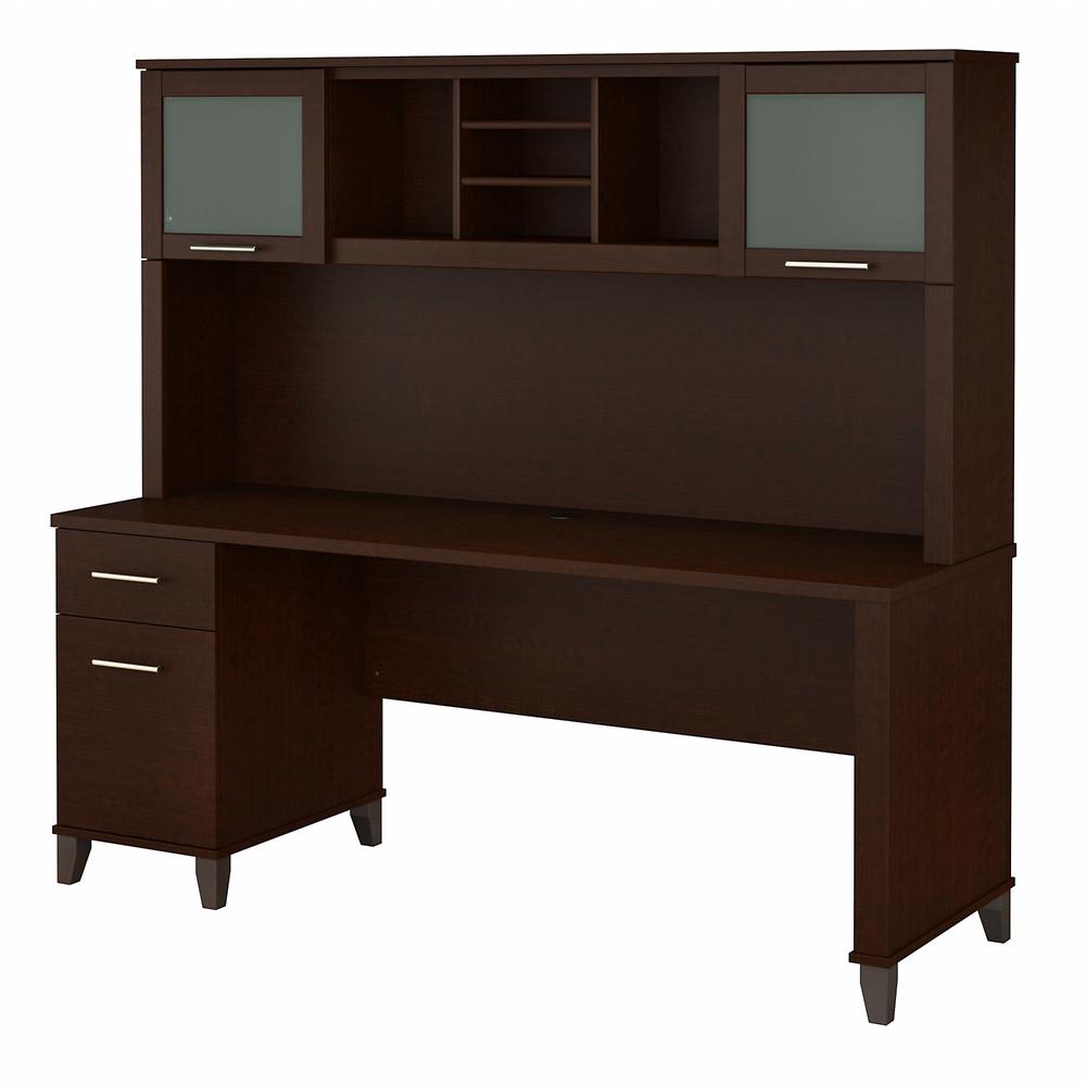 Bush Furniture Somerset 72W Office Desk with Drawers and Hutch, Mocha Cherry. Picture 1
