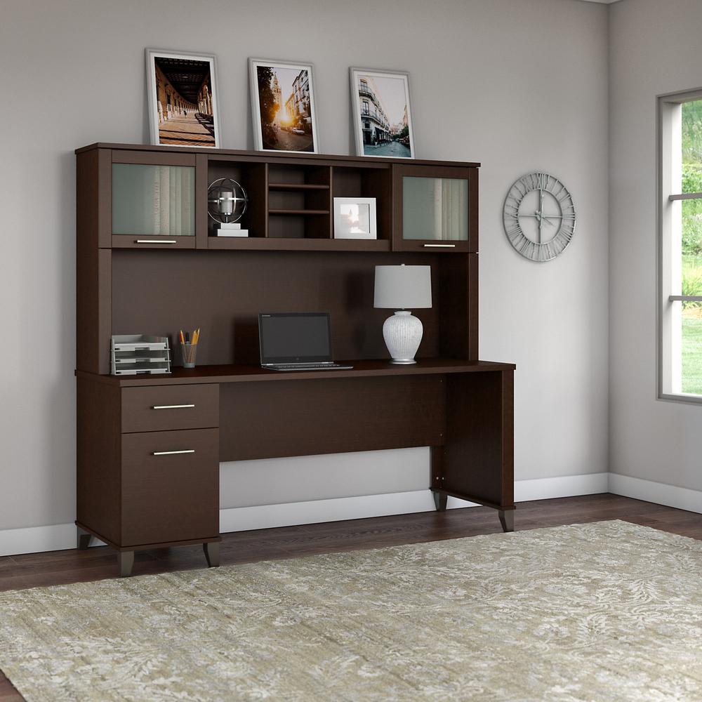 Bush Furniture Somerset 72W Office Desk with Drawers and Hutch, Mocha Cherry. Picture 2